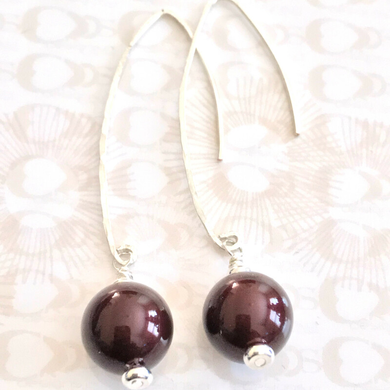 Ess-007 Ea0036-m, Maroon, Size: Earrings
12mm Swarovski Pearls-Silver Plated Fishhook Earwire-Silver Plated Accessories