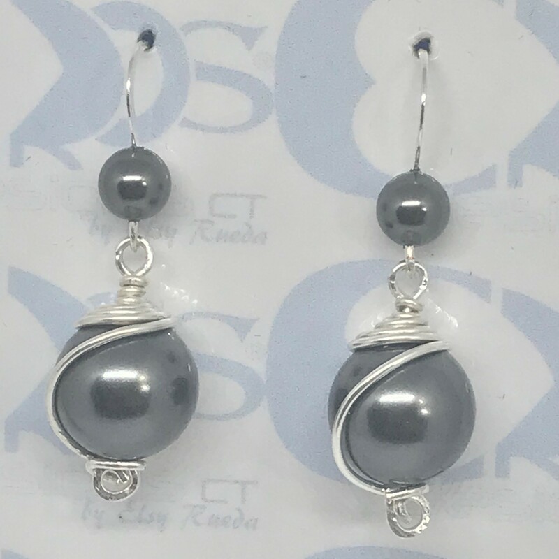 Ess-016 Ea0045-bl, Black, Size: Earrings
12&6mm Swarovski Pearls-Silver Plated Fishhook Earwire
