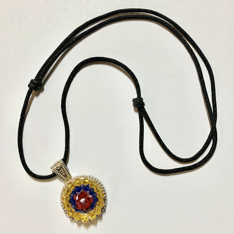 Nylon Necklace #2 Ne0044-, Tricolor, Size: Necklace
Silk Nylon Cord - Silver Plated Pendant