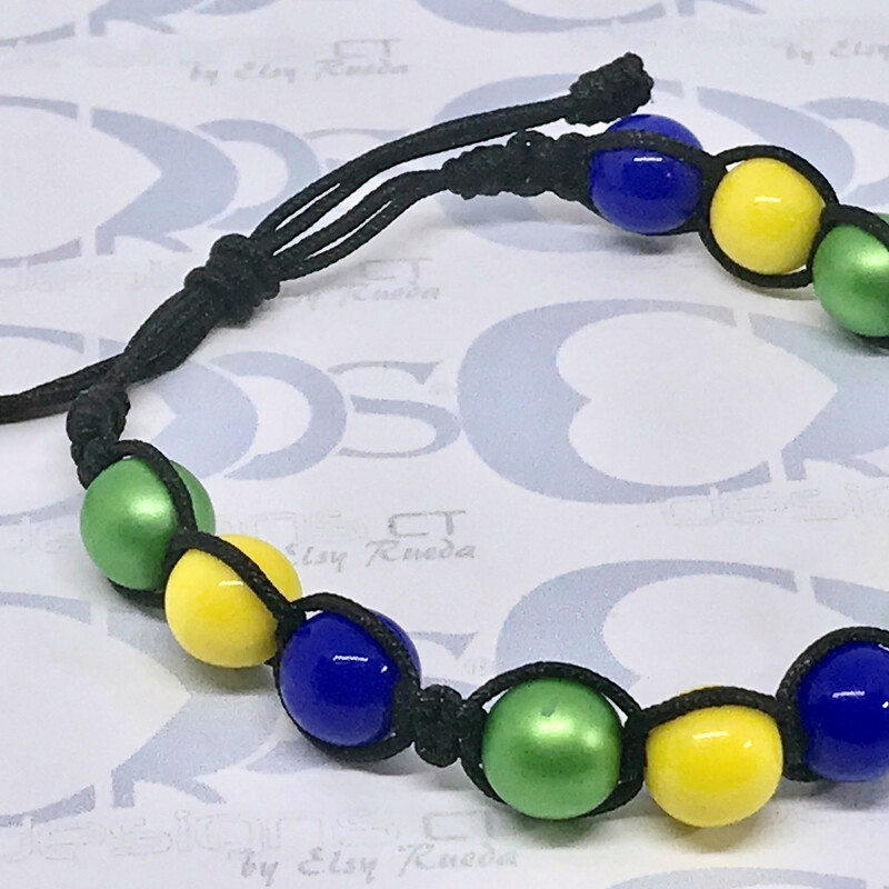 Soccer-fan-too Br0025-gyb, Green-ye, Size: Bracelet
8mm Czech Crystal Beads-Black Nylon