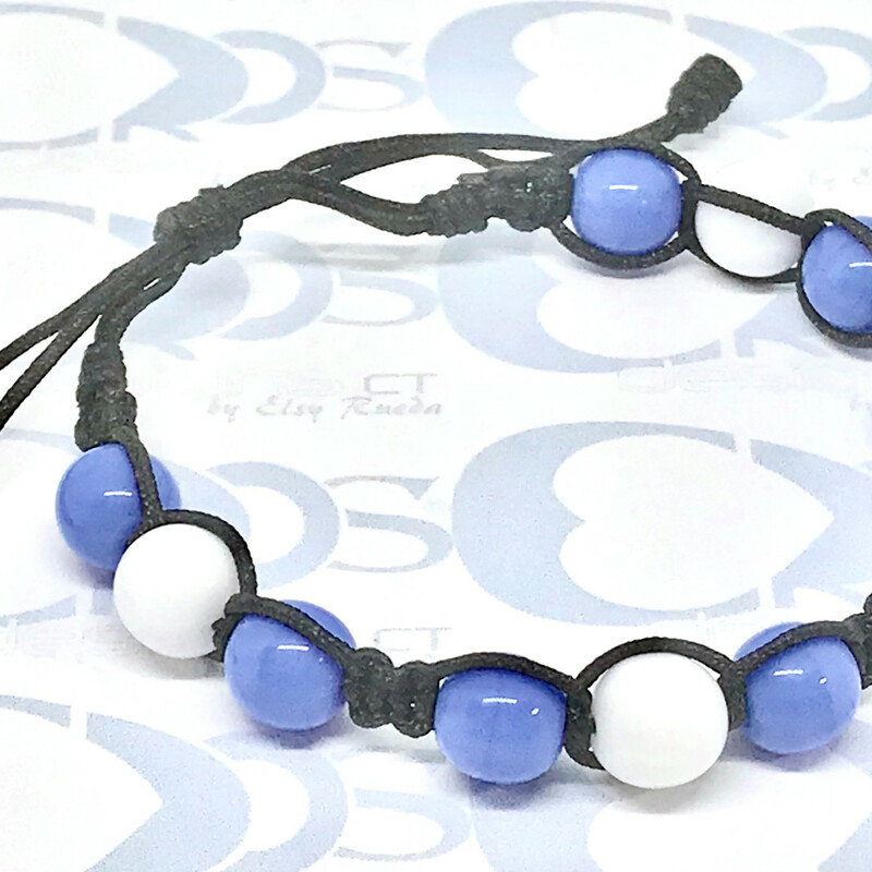 Soccer-fan-too Br0025-lb-, Lt. Blue, Size: Bracelet
8mm Czech Crystal Beads-Black Nylon