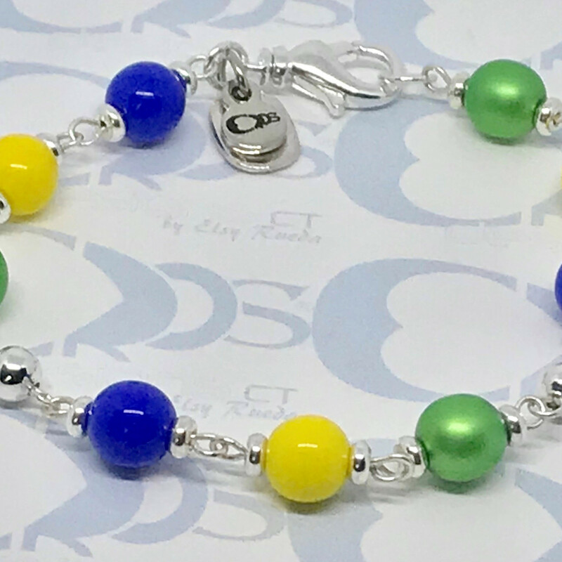 Soccer-fan Br0026-gyb 7.5, Green-ye, Size: Bracelet
8mm Czech Crystal Beads-Sterling Silver Accessories