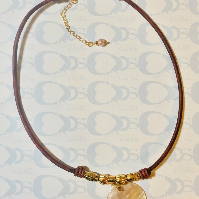 Eros-g Ne0002-dbr 18, Distress, Size: Necklace
3mm Original Round Leather-Authentic Seashell-Gold Plated Accessories