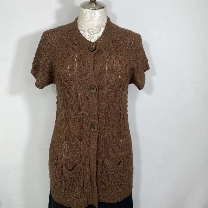 100-0454 Charter Club, Brown, Size: Small brown short sleeve cardigan 61% acrylic 39% nylon   Good Condition