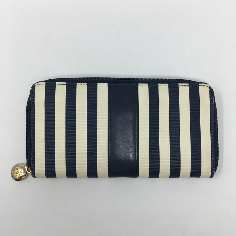 100-0243a Adrienne Vittao, Multi, Size: Wallets blue and white striped wallet leather  good condition