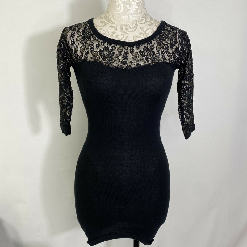 Material Girl Tight Dress, Black, Size: XS Black and Gold Lace top and Sleeves 100% cotton