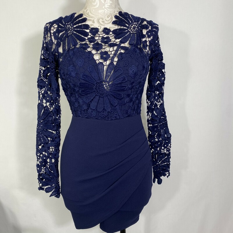 Long Sleeve Lace Top Dres, Blue, Size: Small 90% polyester 10% spandex