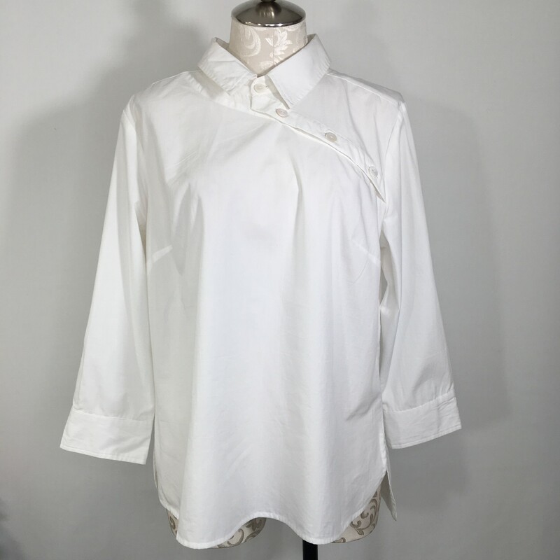 Zapelle Collared Button T, White, Size: XL off center buttons 100% cotton