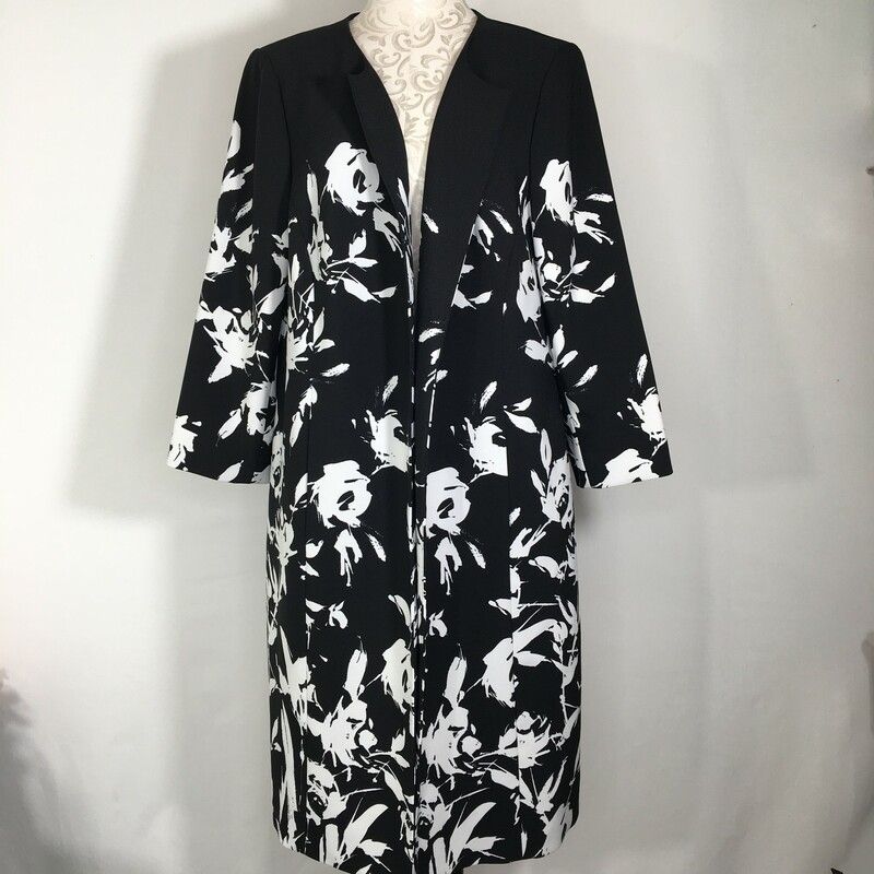 Nipon Boutique Floral Coa, Black, Size: 14 long black and white floral long coat