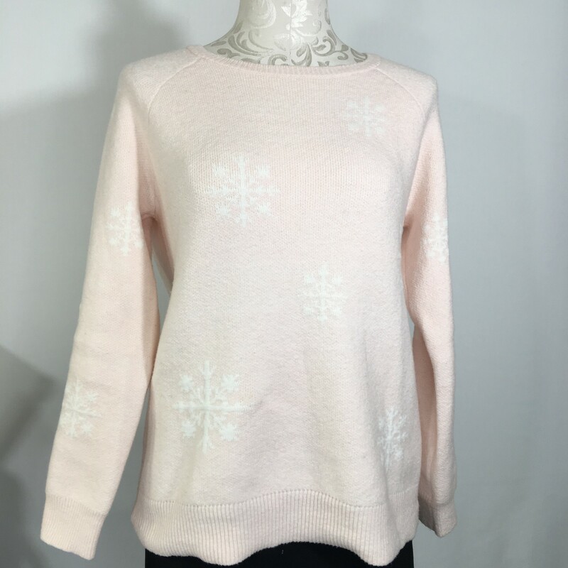 Loft Snowflake Sweater, Pink, Size: Medium petite 72% cotton 16% polyester 3% wool 2% spandex