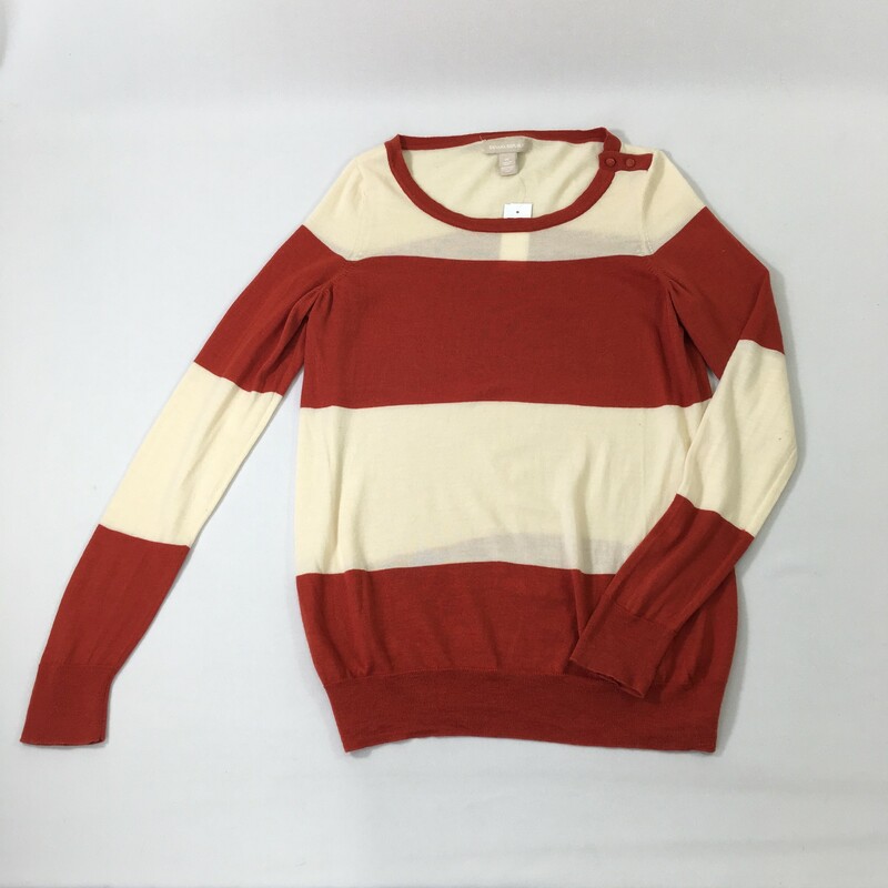 Banana Republic Striped, Orange, Size: Medium 100% merino wool cream and burnt orange striped sweater with 2 buttons on shoulder