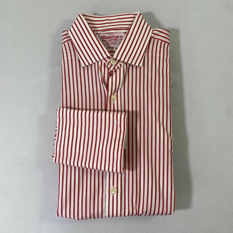 100-1069 TM Jewin & Sons, Red And, Size: 15 1/2-39
red and white striped long button up shirt 100% cotton