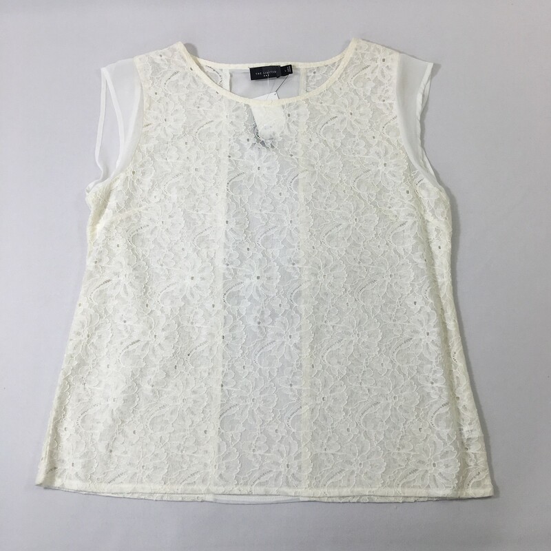 105-116 The Limited Sheer, White, Size: Large lace and sheer back short sleeve top