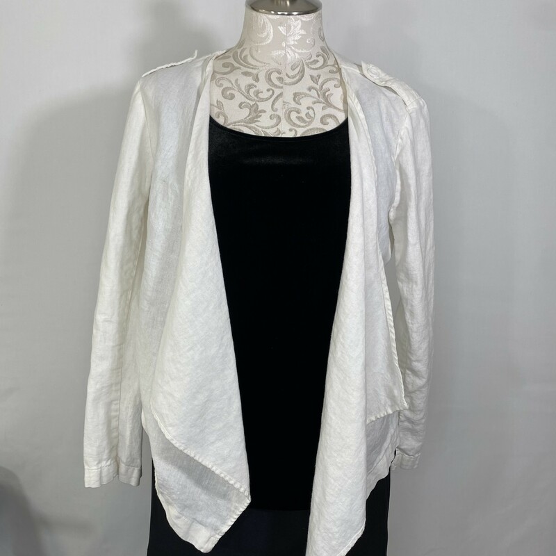 Revamped Linen Cardigan, White, Size: Medium button on sleeves 52% linen 48% rayon