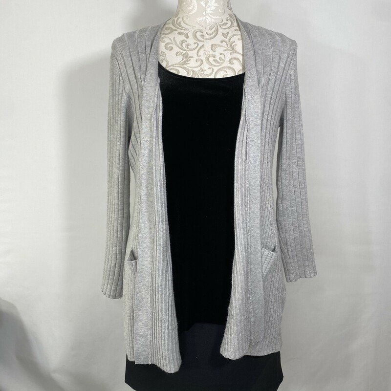 Pointerle Ribbed Cardigan, Grey, Size: Small has pockets 70% rayon 30% polyester