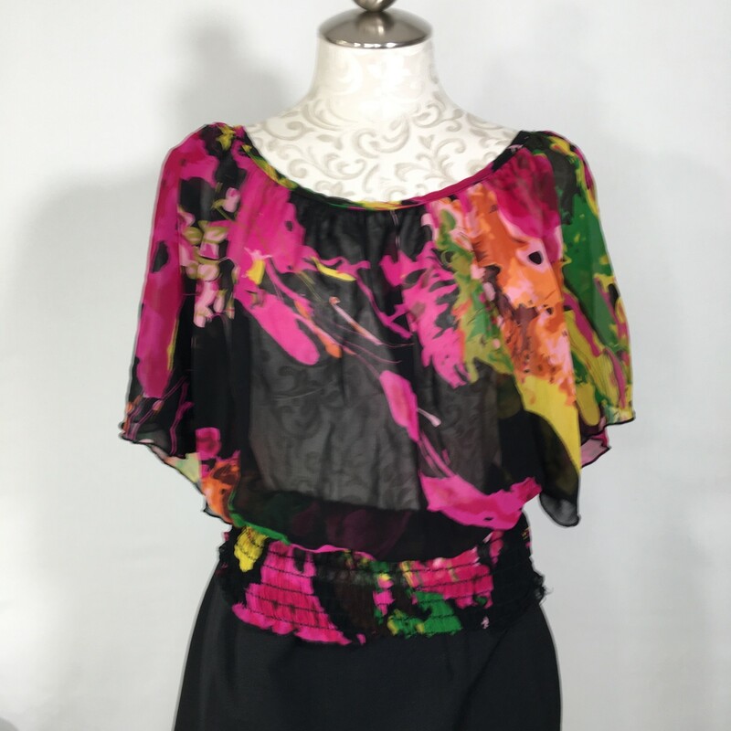 120-282 Twentyone, Multi, Size: Medium floral multicolered smocked sheer blouse