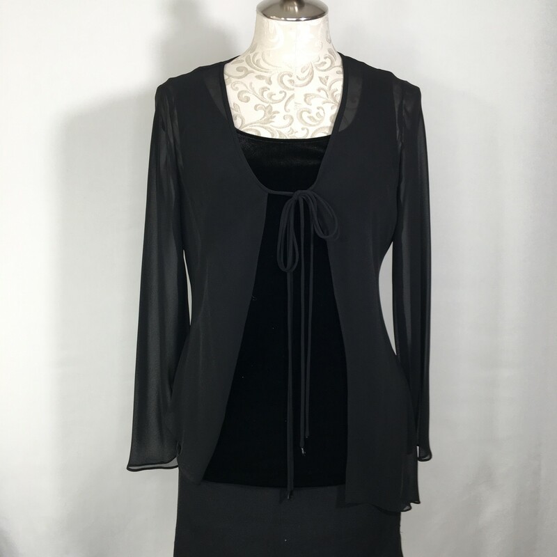 130-007 Evan-Picone, Black, Size: 6 sheer cardigan with ties in the front