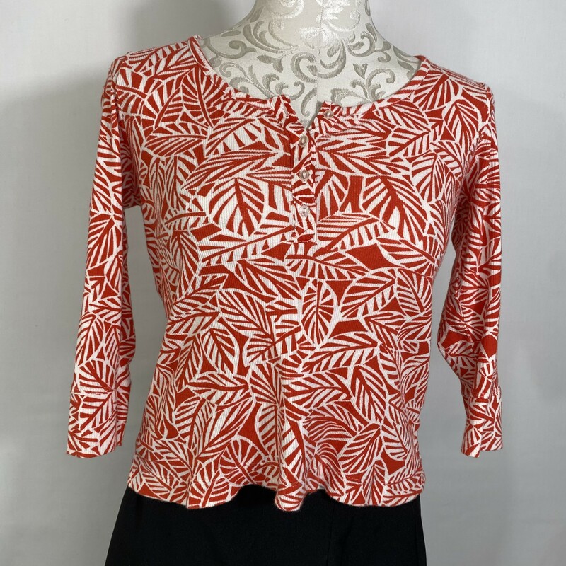 102-095 Lands End, Orange, Size: XS button down ribbed patterned top