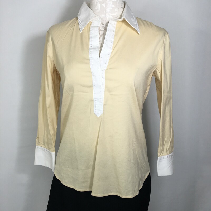 113-052 Theory Collared, Yellow, Size: Small yellow and white collared top