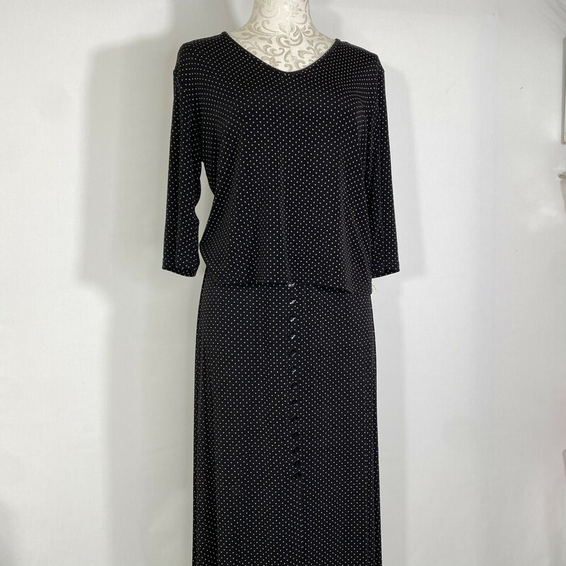 100-143 Briggs Polka Dot, Black, Size: Large long skirt and long sleeve shirt with brown polka dots