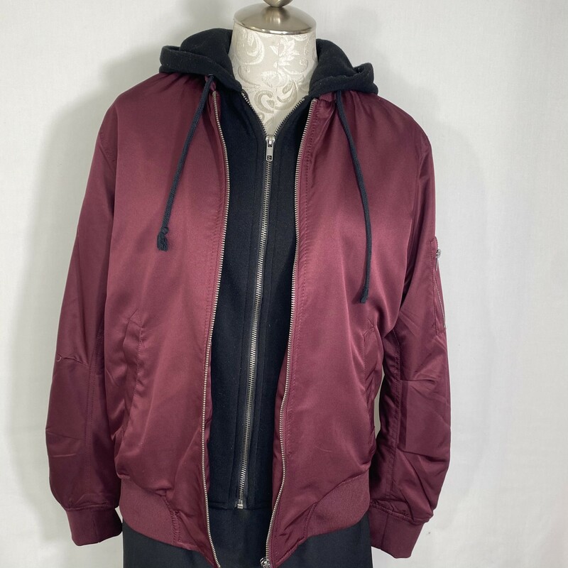 113-002 Forever 21, Maroon, Size: Xs bomber jacket double zipper jacket with hood