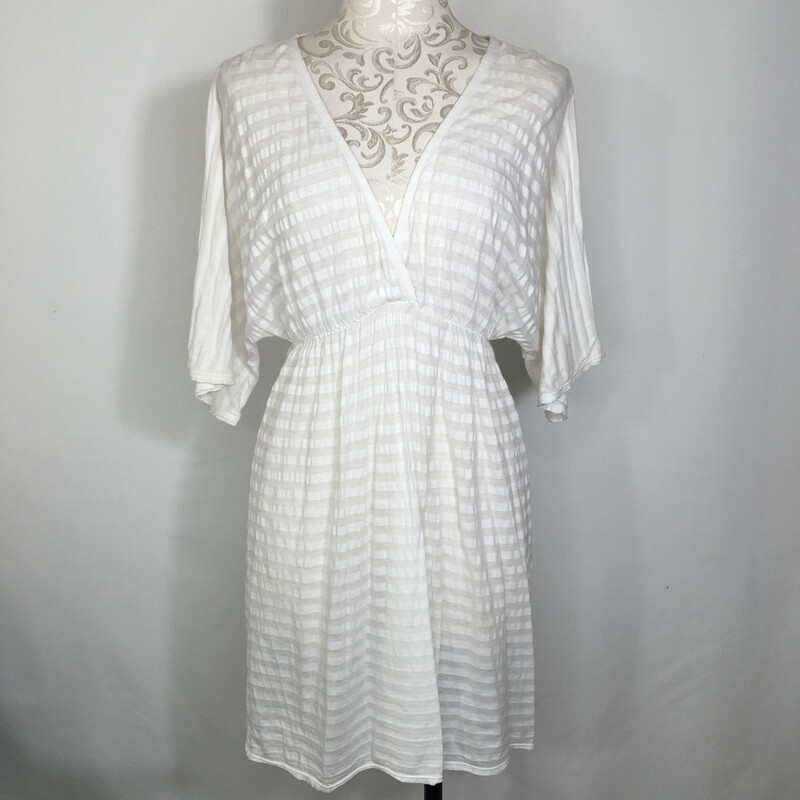 100-080 Anne Cole, White, Size: Medium sheer striped deep v neck coverup dress