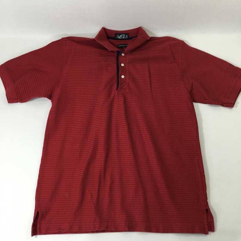 100-1077 Aureus Button Up, Red, Size: Large ribbed striped short sleeve polo