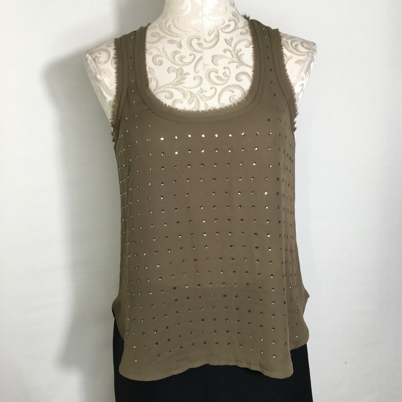 Jennifer Lopez Tank With, Green, Size: XS rhinestone tank with frayed edges around neck