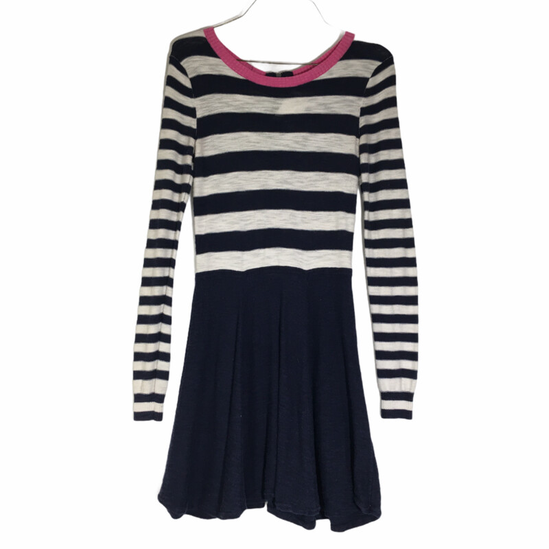 100-438 Express Sweater D, Blue, Size: Small white and blue striped dress with pink collar