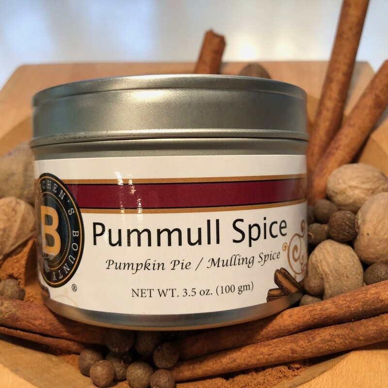 Pummull Spice
Burgundy White Size: 3.5oz
Cinammon Bites & Kisses Simultaneously!
Cinnamon, Ginger, Nutmeg, Allspice,Cloves,
Mace and Caradamon. (No Allergens)
Find Recipes at www.Kitchensbounty.com