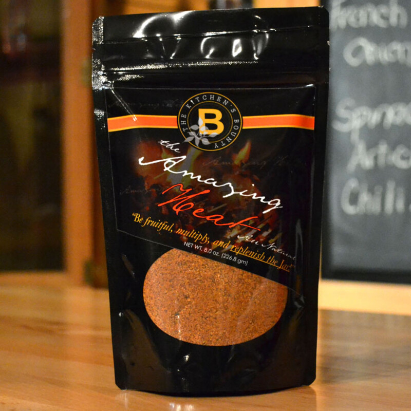 Kitchens Bounty Amazing Heat
Red Black Bag Size: 8oz
Au Natural
Sugar, Brown Sugar, Salt, Spices, Chili Powder, Paprika,Cayenne,Garlic & Onion. (No Allergens)
Can be used in Spice Jar or Stand Alone Bag