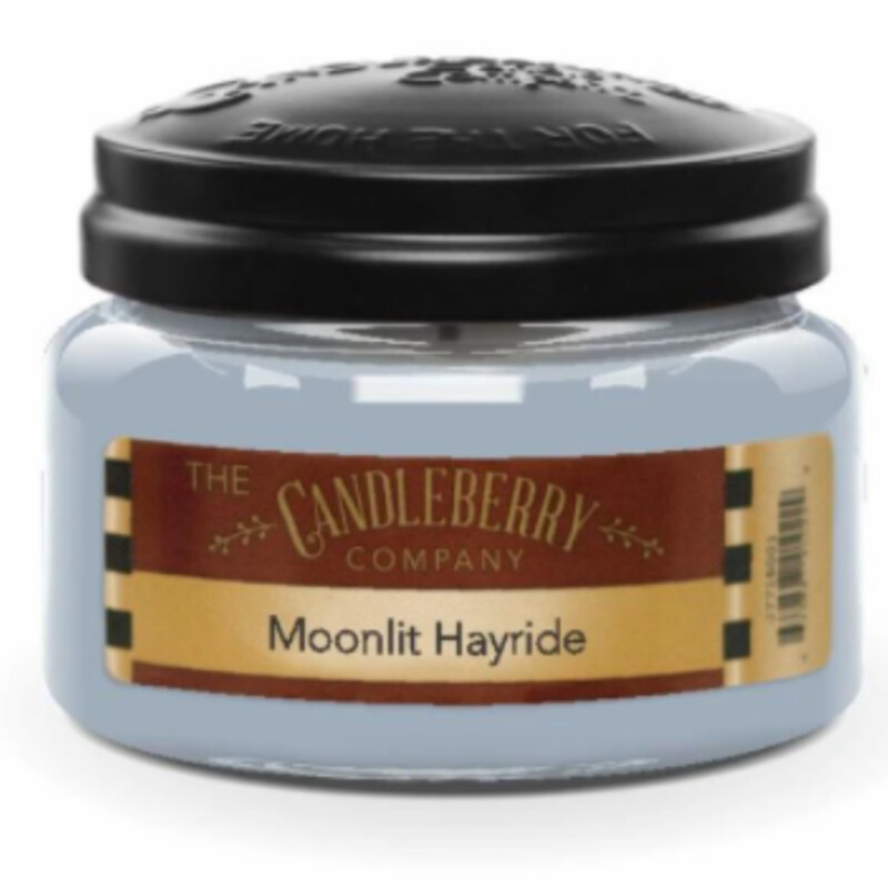 Moonlit Hayride Candleberry Candle
Lt Grey  Size: 10oz/65Hr
Fragrance Description: A symphony-whispering, cornstalk ocean lines the old wagon way. Radiating firewood calms to a glow, bringing close to a long harvest day. This perfect family evening is captured by notes of sweet, creamy vanilla bean, cloven leather, smoked cider-soaked patchouli and cedar wood.