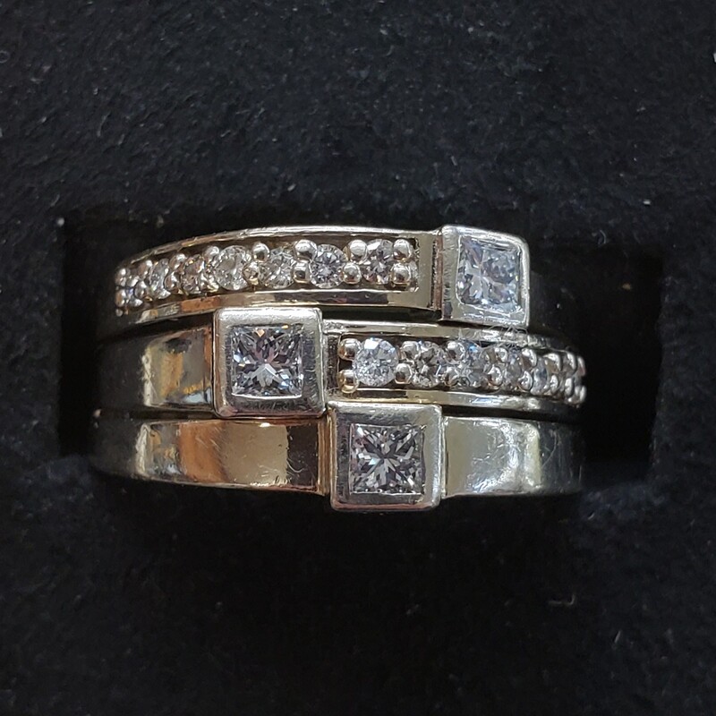 14k White Gold stacked look diamond band Size 7
Can be sized up or down for additional fee

Pictures do not do the jewelry justice.
Photo ID required for pick up of online purchases. We will not ship jewelry purchases.

All jewelry has been checked by a Certified Gemological Institute of America (GIA) Accredited Jewelry Professional (AJP) and/or appraised by a certified local jeweler.