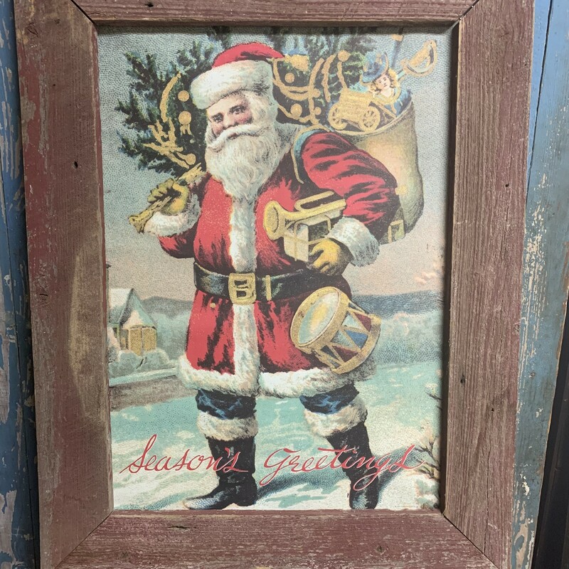 Beutiful Santa Claus Framed Print. Perfect addition to your christmas decor. Measures approx. 33'' x 25'' x 1''<br />
Frame 18'' x 25 1/2''<br />
Have four frame colors<br />
1 - Red<br />
1 - Green<br />
1- White<br />
1 - Distressed White<br />
Please let us know which you want, when placing an order.<br />
Thank you.