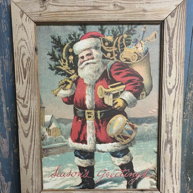 Beutiful Santa Claus Framed Print. Perfect addition to your christmas decor. Measures approx. 33'' x 25'' x 1''<br />
Frame 18'' x 25 1/2''<br />
Have four frame colors<br />
1 - Red<br />
1 - Green<br />
1- White<br />
1 - Distressed White<br />
Please let us know which you want, when placing an order.<br />
Thank you.