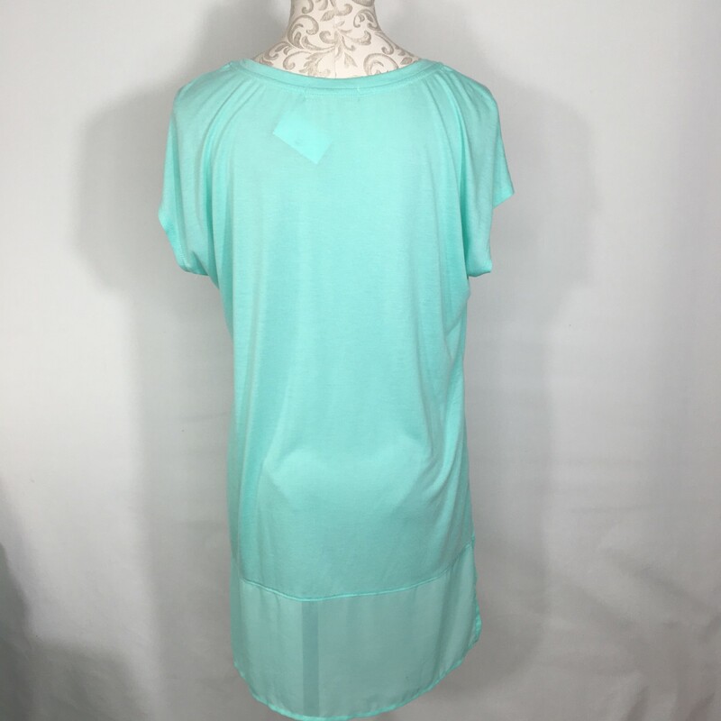 126-016 Rewind, Blue, Size: Large blue slowy shirt with sheer detailing on the bottom no tag  good