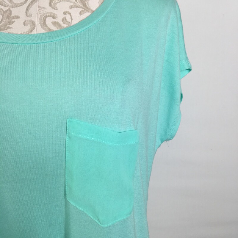 126-016 Rewind, Blue, Size: Large blue slowy shirt with sheer detailing on the bottom no tag  good