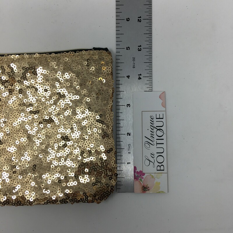 Gold Sequin Bag With Tass, Gold/bla, Size: Makeup Bag