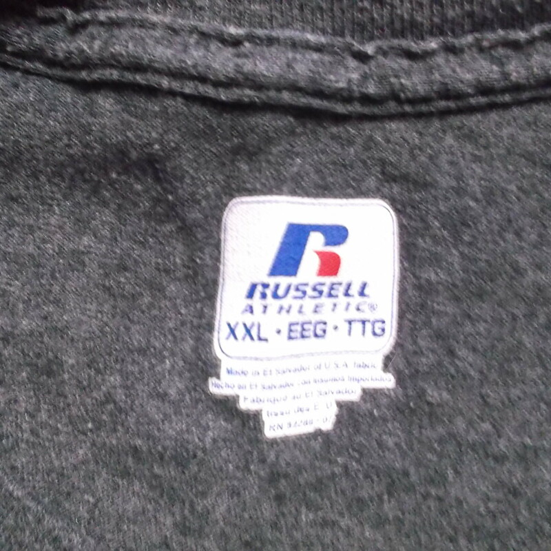 Russell Athletic Men's Short Sleeve Shirt Size 2XL Gray Cotton/Polyester #7721<br />
Rating:   (see below) 3 - Good Condition<br />
Team: N/A<br />
Player: N/A<br />
Brand: Russell Athletic<br />
Size: 2XL - Men's(Measured Flat: chest 26\"; length 30\") <br />
measurements are from armpit to armpit and from shoulder to hem; - please check measurements. <br />
Color: Gray<br />
Style: Short sleeve athletic shirt<br />
Material: 50% Cotton 50% Polyester<br />
Condition: - Good Condition - wrinkled; Heavy pilling and fuzz; Material feels coarse; Stain center of the front; screen pressed logo is worn; Definite signs of use; No holes or rips(See Photos for condition and description)<br />
Shipping: $4.06<br />
Item #: 7721