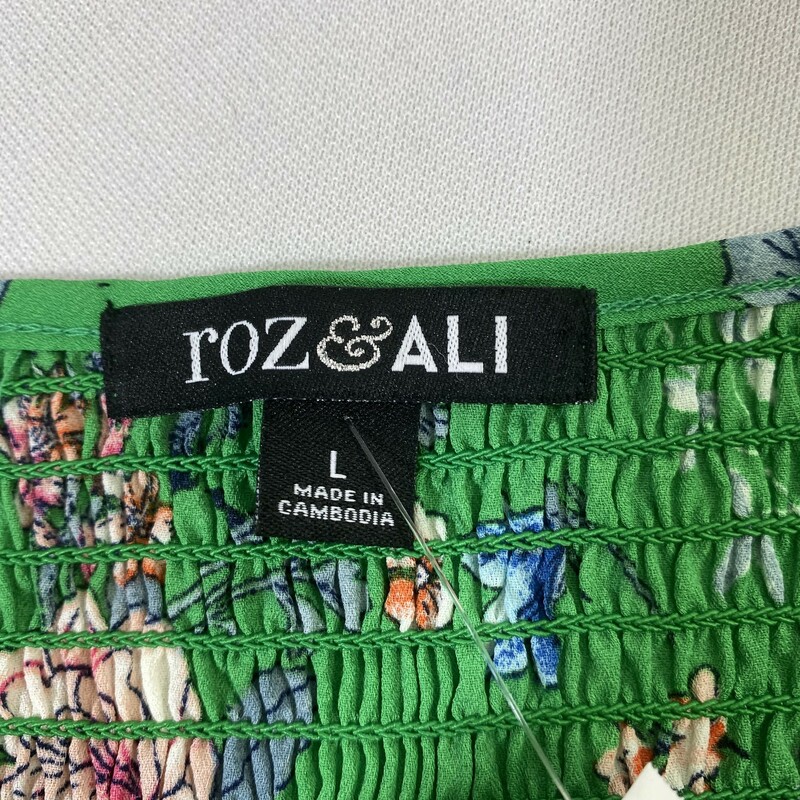 Roz&Ali Cold Shoulder Floral, Green, Size: Large 100% Polyester