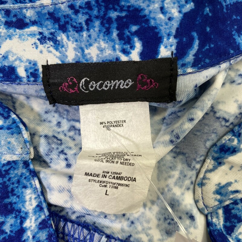 Cocomo Button Up Pleated, Blue, Size: Large 96% polyester 4% spandex tie dyed wash pattern with silver buttons