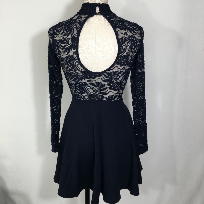 Windsor Lace Skater Dress, Blue, Size: XS long sleeve keyhole dress 60% nylon 38% polyester 2% spandex