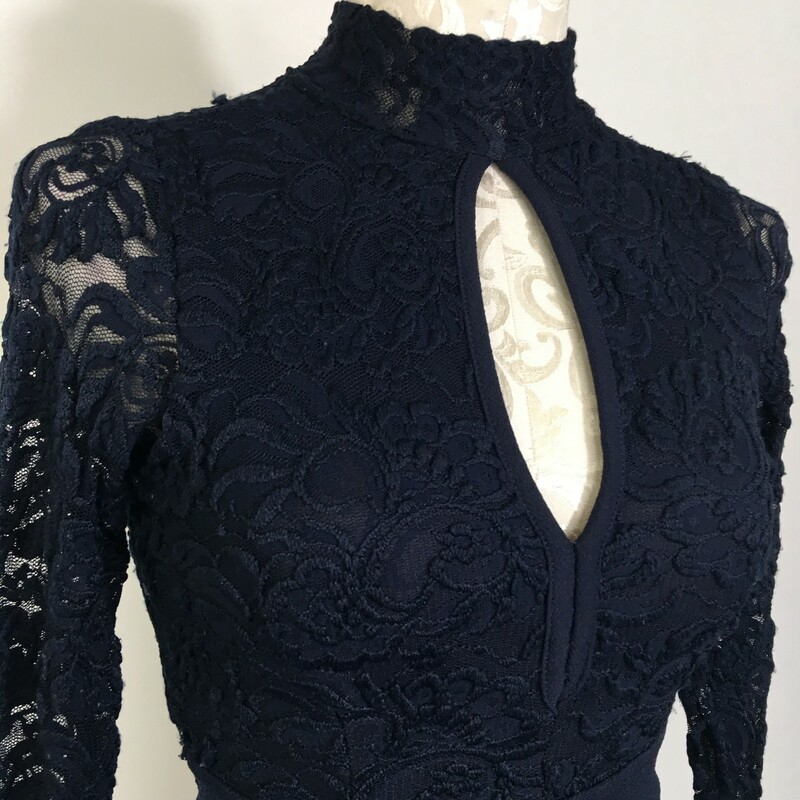 Windsor Lace Skater Dress, Blue, Size: XS long sleeve keyhole dress 60% nylon 38% polyester 2% spandex