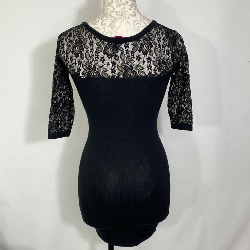 Material Girl Tight Dress, Black, Size: XS Black and Gold Lace top and Sleeves 100% cotton