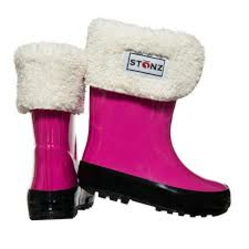 Stonz Rain Boots, Pink, Size: 4T<br />
<br />
Stonz are made with natural rubber and are 100% waterproof with soft cotton lining for comfort and function.<br />
<br />
Features<br />
Vegan friendly Made with natural rubber<br />
Free from PVC, phthalates, lead, flame retardants and formaldehyde<br />
Extra wide opening makes them easy to put on<br />
Non-slip soles for safe play and Soft cotton inside lining<br />
Soft and flexible natural rubber for increased comfort<br />
Can be layered up with Stonz Rain Boot Liners for extra warmth