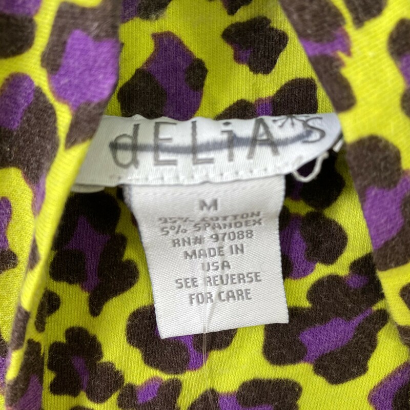 125-014 Delias, Green, Size: Medium green purple and brown cheetah print skirt 95% cotton 5% spandex  good
