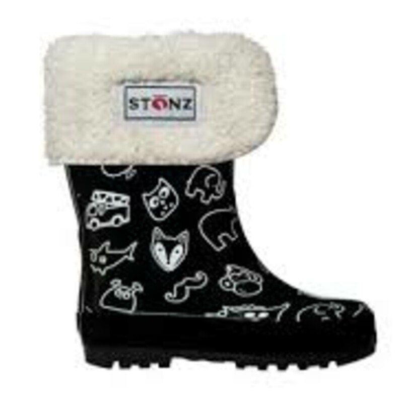 Stonz Rain Bootz, Stonz Print, Size: 5T
Stonz are made with natural rubber and are 100% waterproof with soft cotton lining for comfort and function.

Features
Vegan friendly Made with natural rubber
Free from PVC, phthalates, lead, flame retardants and formaldehyde
Extra wide opening makes them easy to put on
Non-slip soles for safe play and Soft cotton inside lining
Soft and flexible natural rubber for increased comfort
Can be layered up with Stonz Rain Boot Liners for extra warmth