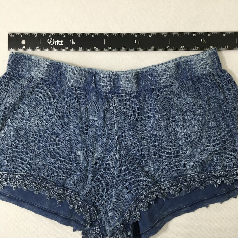 100-185 Indigo Rein Lace, Blue, Size: Large 100% cotton dye wash short