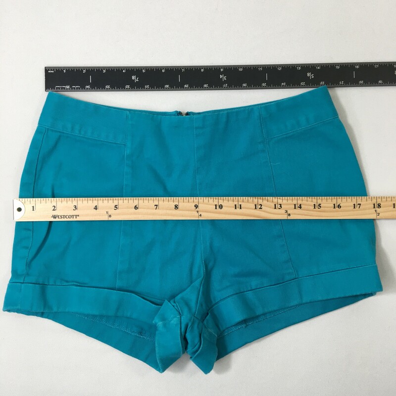 125-011 Manifesto, Blue, Size: Medium bright blue plain shorts with zipper in the back 98% cotton 2% spandex  good