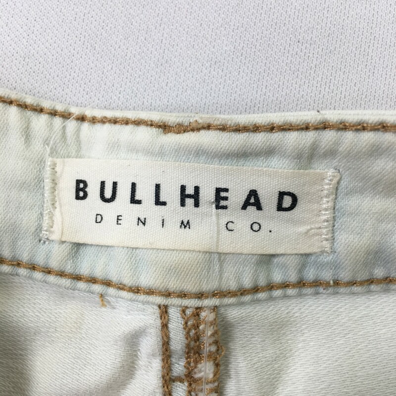 103-227 Bullhead Denim Co, White, Size: 3 white/light blue super high rise shorts  88% cotton 11% polyester 1% spandex  good